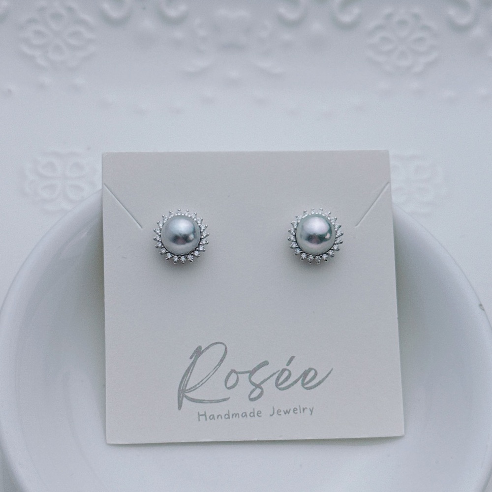 26E65 S925 Stamped 8mm Akoya Sea Pearl Studs Earring